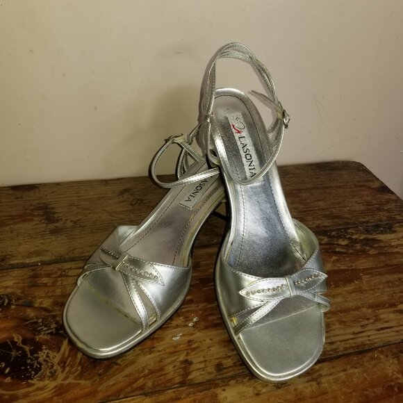 Lasonia Women Sandals Heels Silver Size 9 - Picture 1 of 10